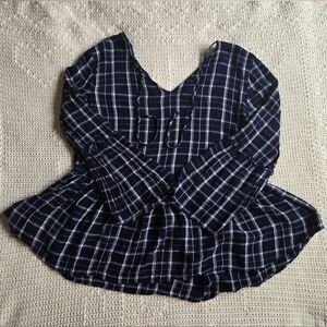 Maurices Navy and White Plaid Blouse